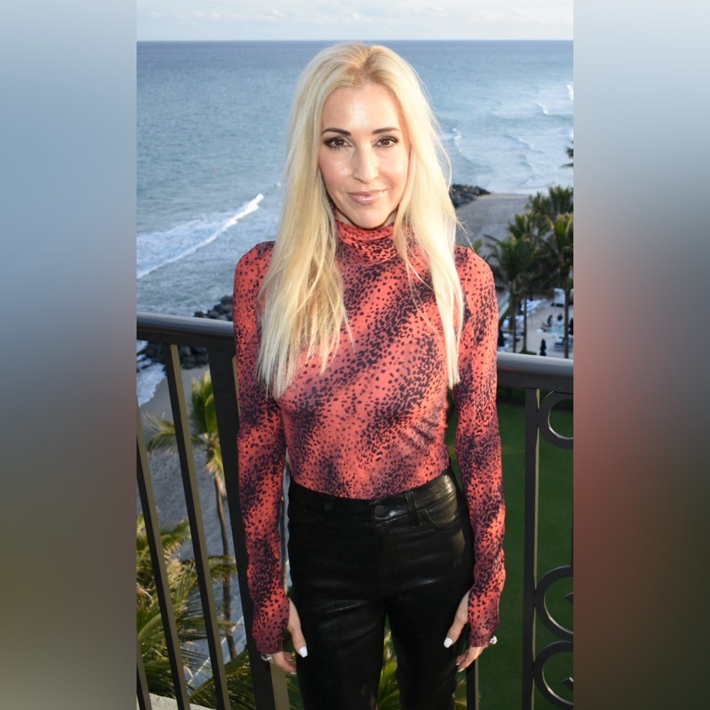 Commando classic printed turtleneck bodysuit, red animal print.